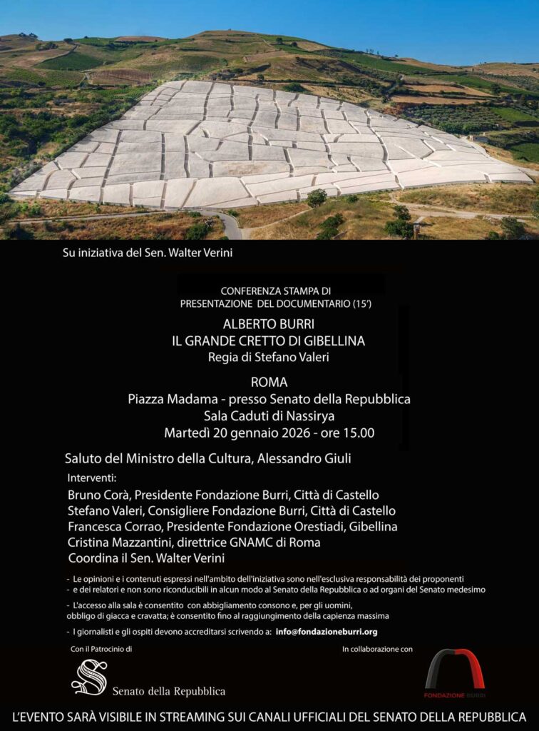 Locandina del docufilm sul Grande Cretto di Gibellina con regia di Stefano Valeri in proiezione al Senato della Repubblica